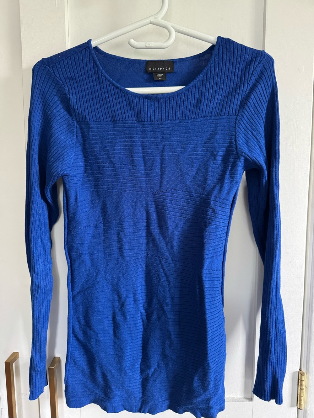 Metaphor Women's Royal Blue Ribbed Scoop Neck Sweater